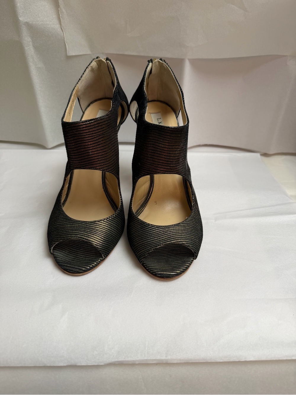 LK Bennett metallic green Textured Peep-Toe Heels